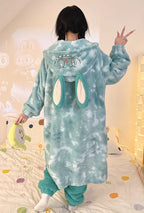 Thickeneded Velvet Flannel Warmth Light green  Cute Pajama