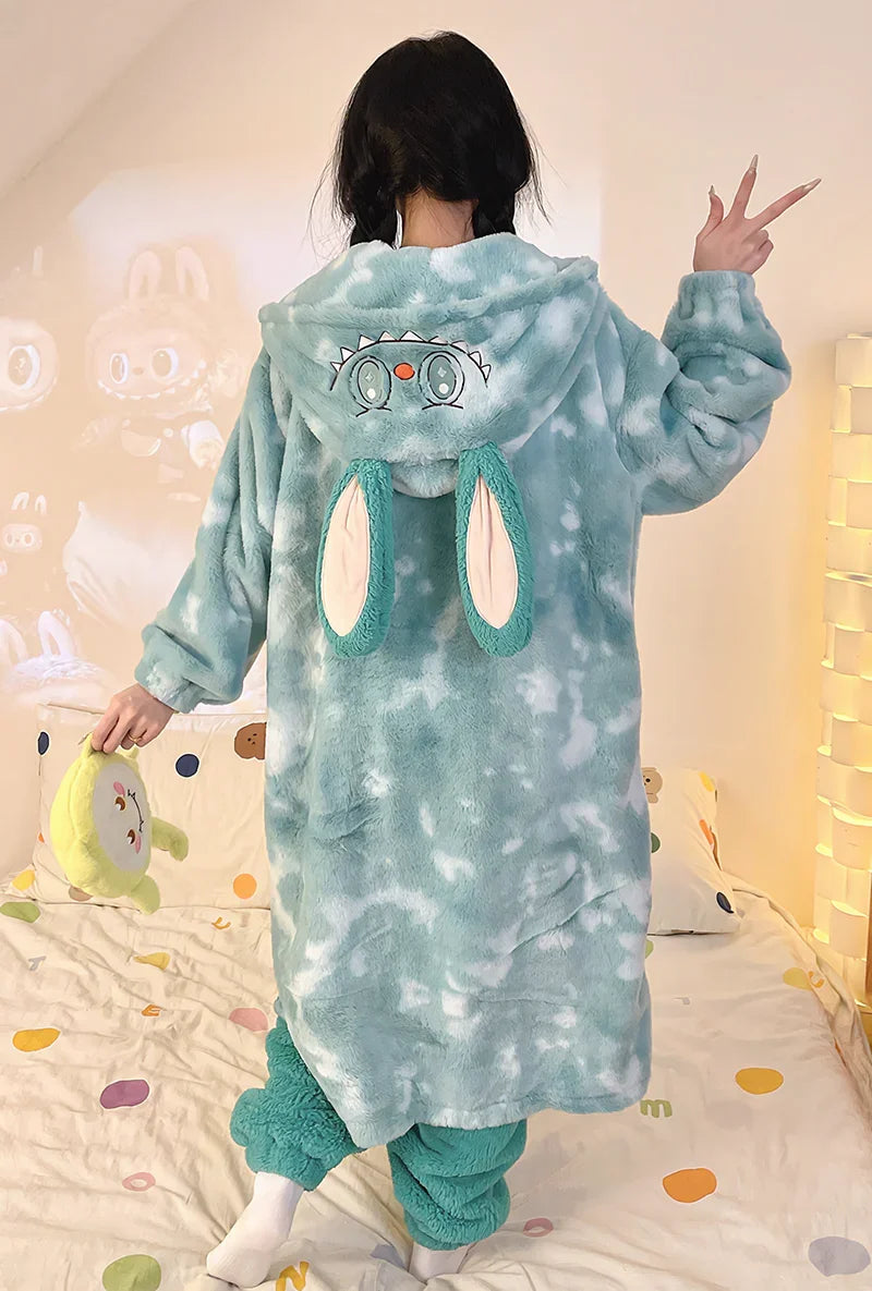 Thickeneded Velvet Flannel Warmth Light green  Cute Pajama