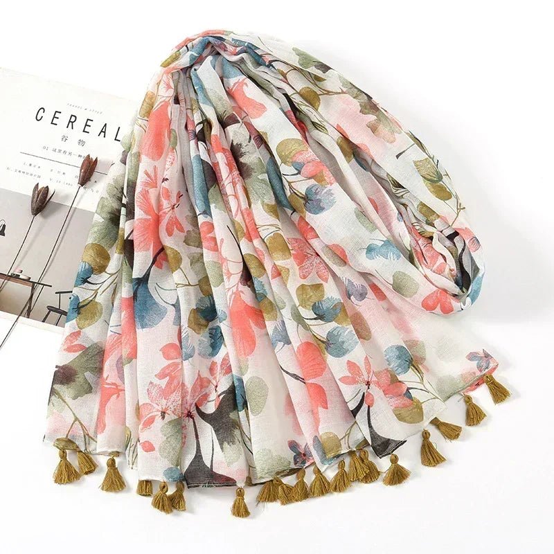 Vintage Light Neutral Floral Scarf