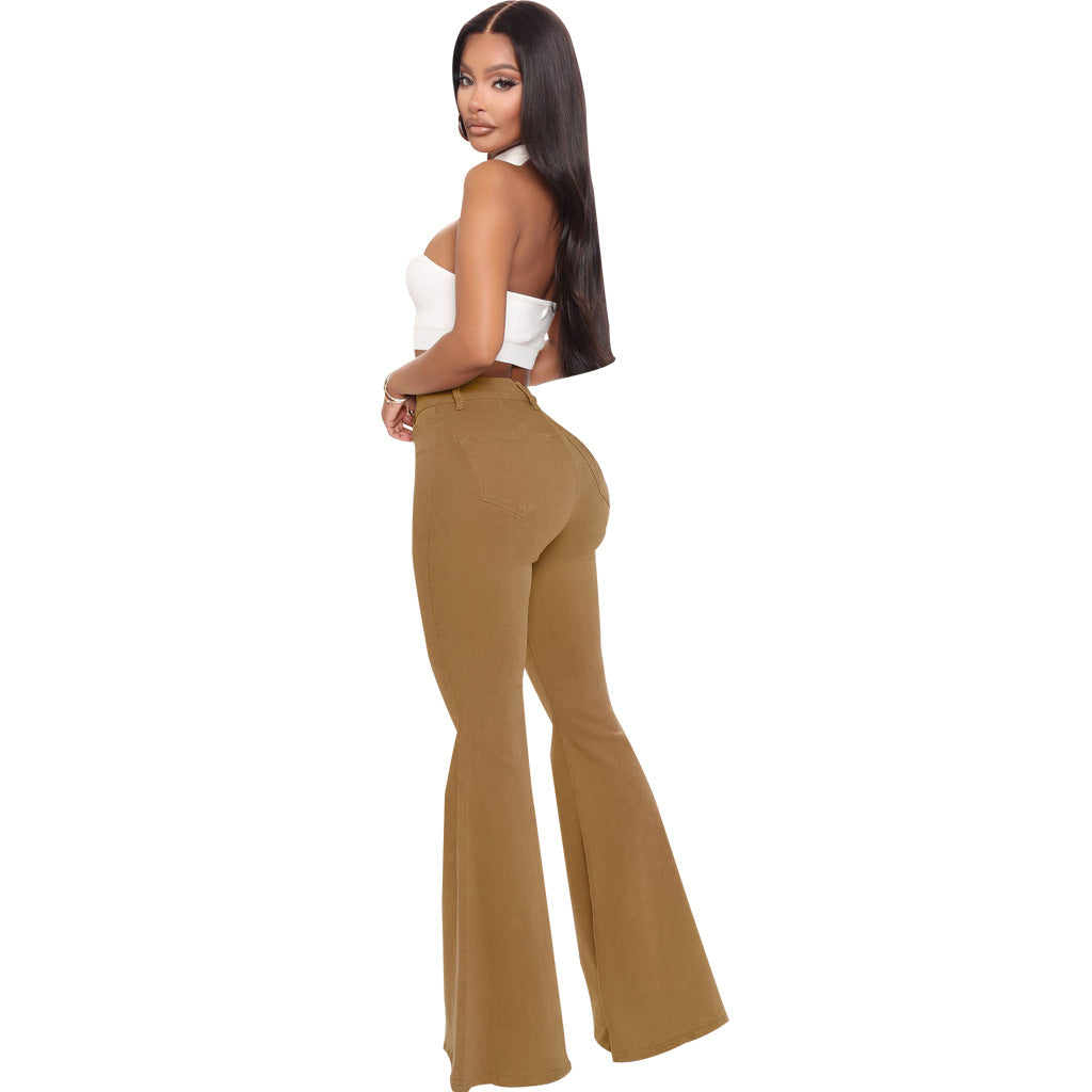 High-Waisted Slim Stretch Camel Denim