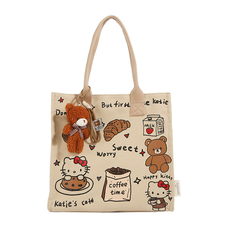 Vertical Stripes Little Bear Tote Bag