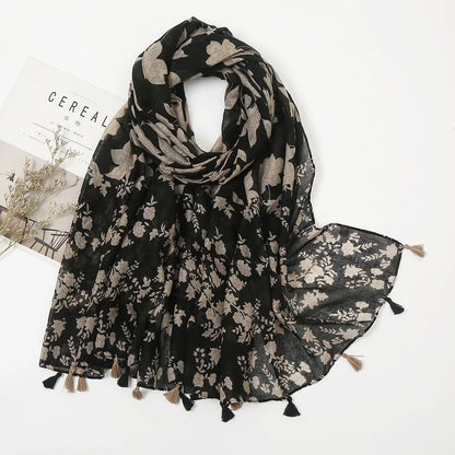 Cotton Linen Shadow Bloom Long Scarf