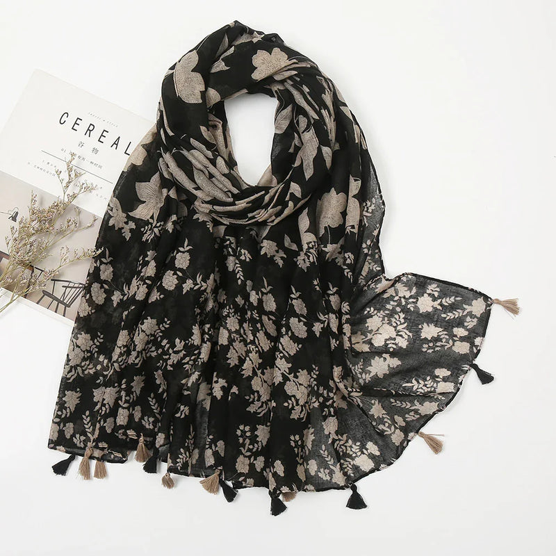 Cotton Linen Shadow Bloom Long Scarf