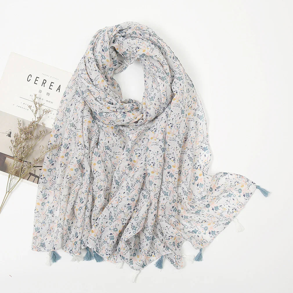Cotton Linen Retro Ivory Mist Long Scarf
