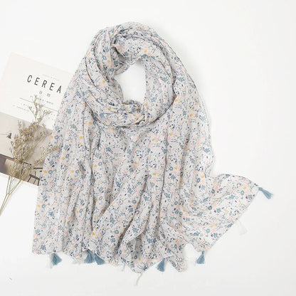 Cotton Linen Retro Ivory Mist Long Scarf