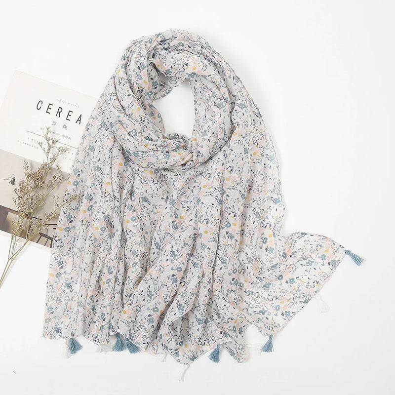 Cotton Linen Retro Ivory Mist Long Scarf