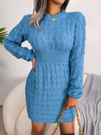 Cable-Knit Openwork Blue Sweater Dress