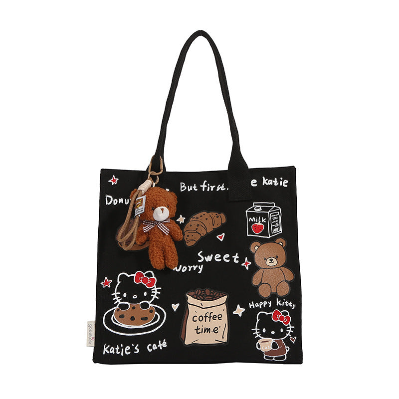 Vertical Stripes Little Bear Tote Bag