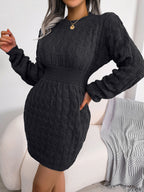 Cable-Knit Openwork Black Sweater Dress