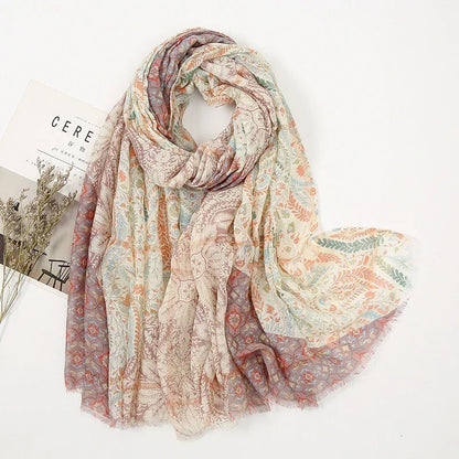Vintage Stitching Bohemian Cashew Vintage Pastel Floral Scarf
