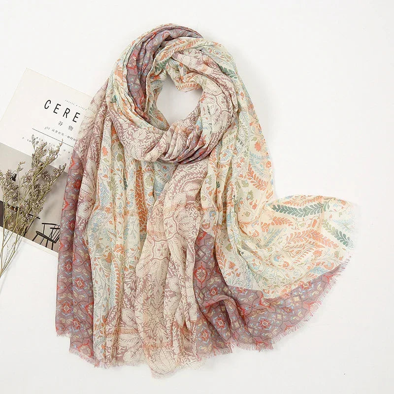 Vintage Stitching Bohemian Cashew Vintage Pastel Floral Scarf