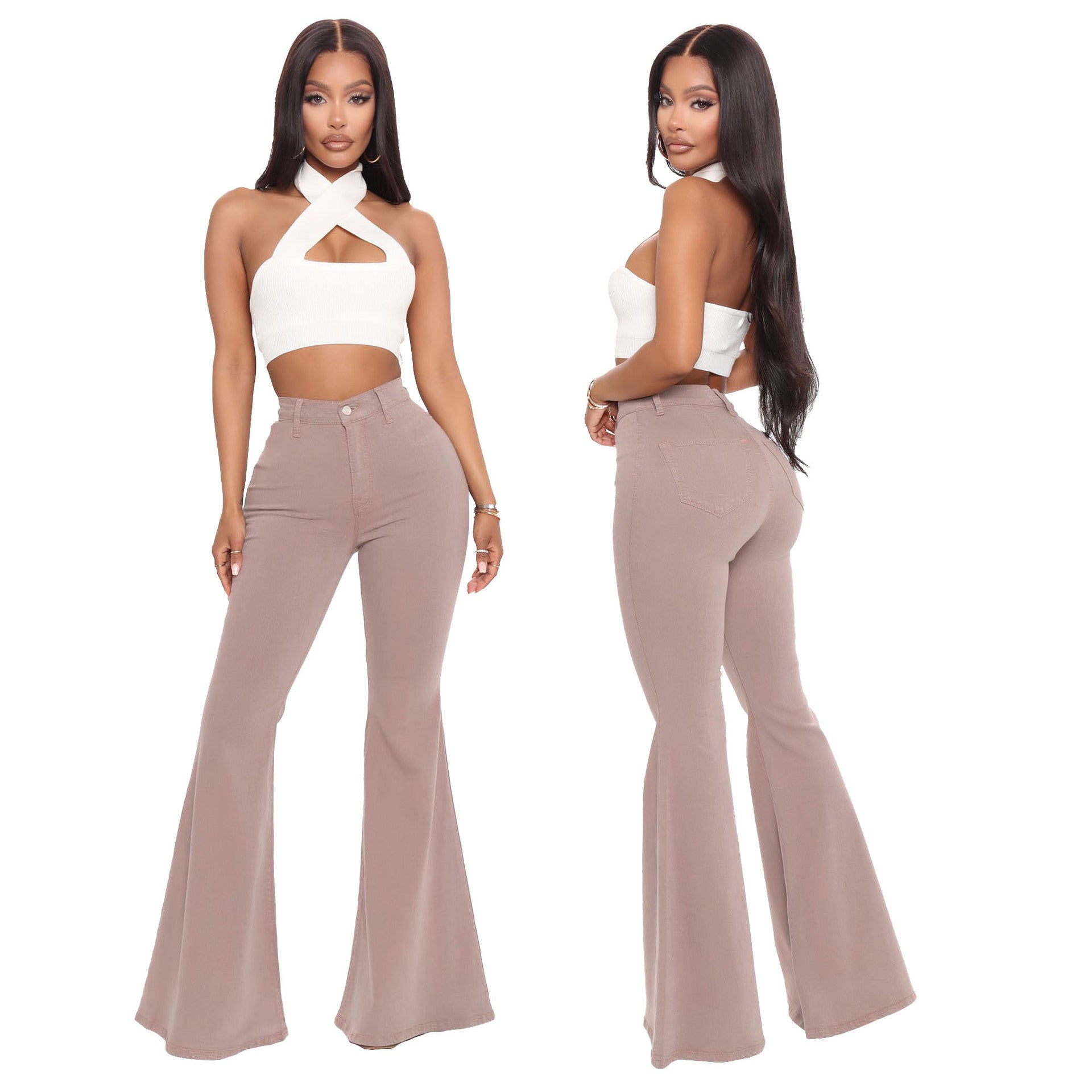High-Waisted Slim Stretch Mocha Denim