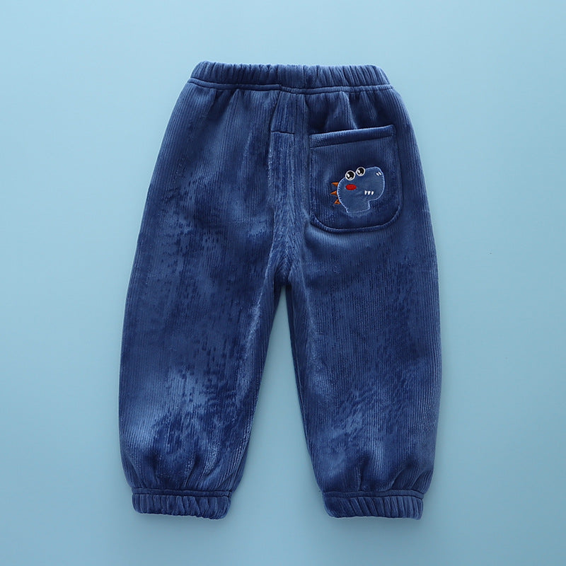 Fleece Lined Children's Thickened Deep Blue Pants