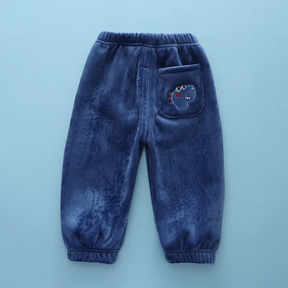 Fleece Lined Children's Thickened Deep Blue Pants