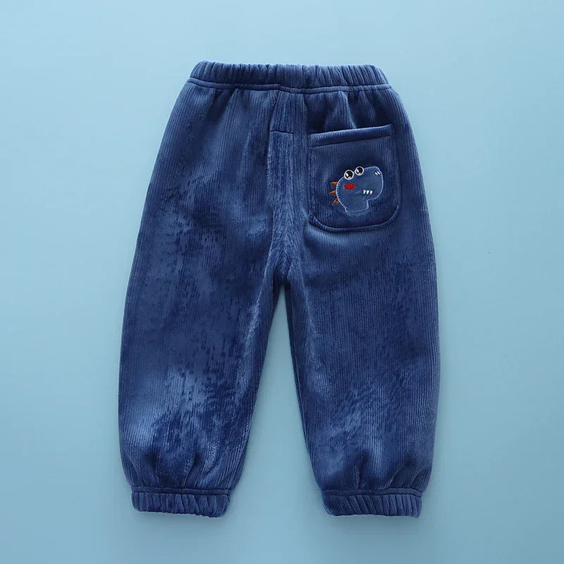 Fleece Lined Children's Thickened Deep Blue Pants