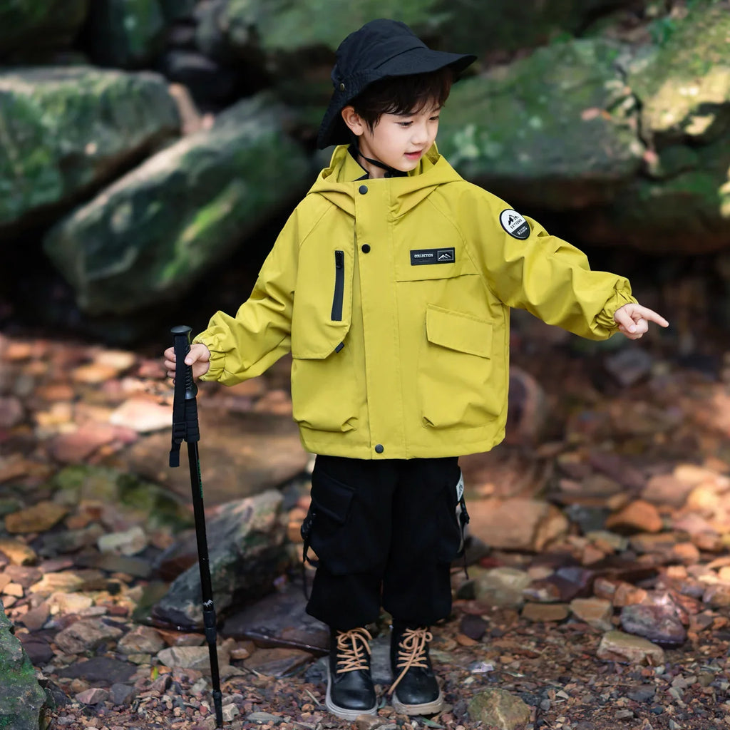Three-in-One Boys Windbreaker Green Coat