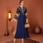 Embroidered Hand-Sewn Diamond V Neck Long Dress