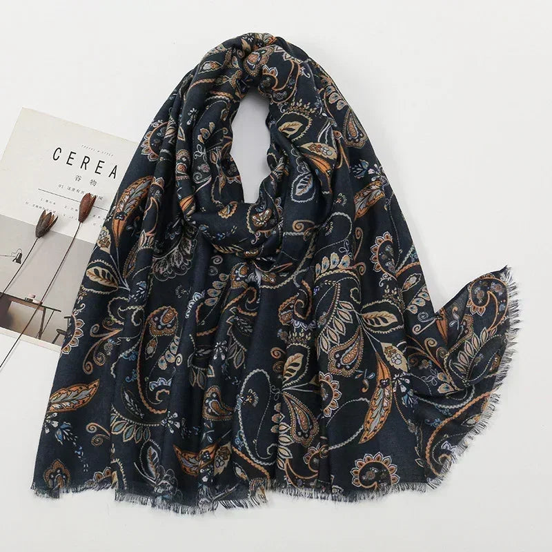 Vintage Navy Warm Paisley Scarf