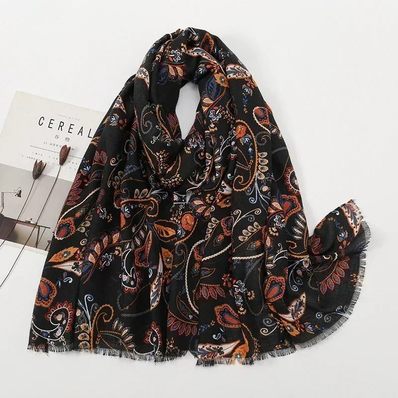 Vintage Classic Black Paisley Scarf