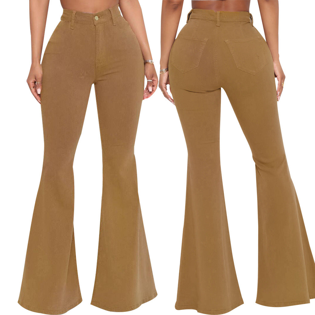 High-Waisted Slim Stretch Camel Denim