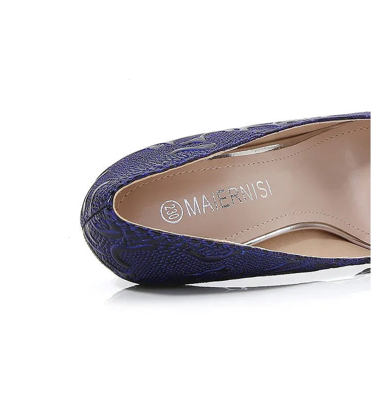 Embossed Snake Ultra High Heels Blue Pumps