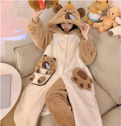 Thickeneded Velvet Flannel Warmth Snot bala Cute Pajama