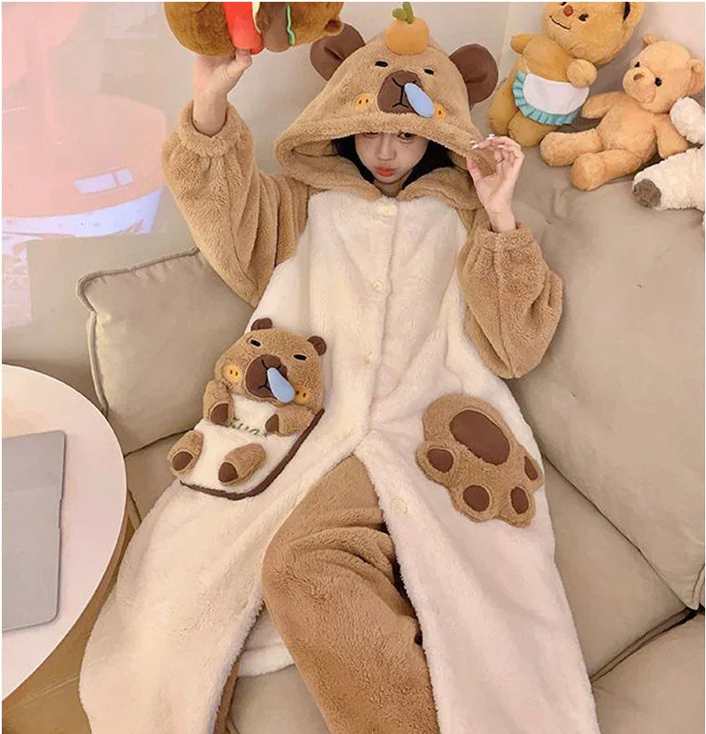 Thickeneded Velvet Flannel Warmth Snot bala Cute Pajama