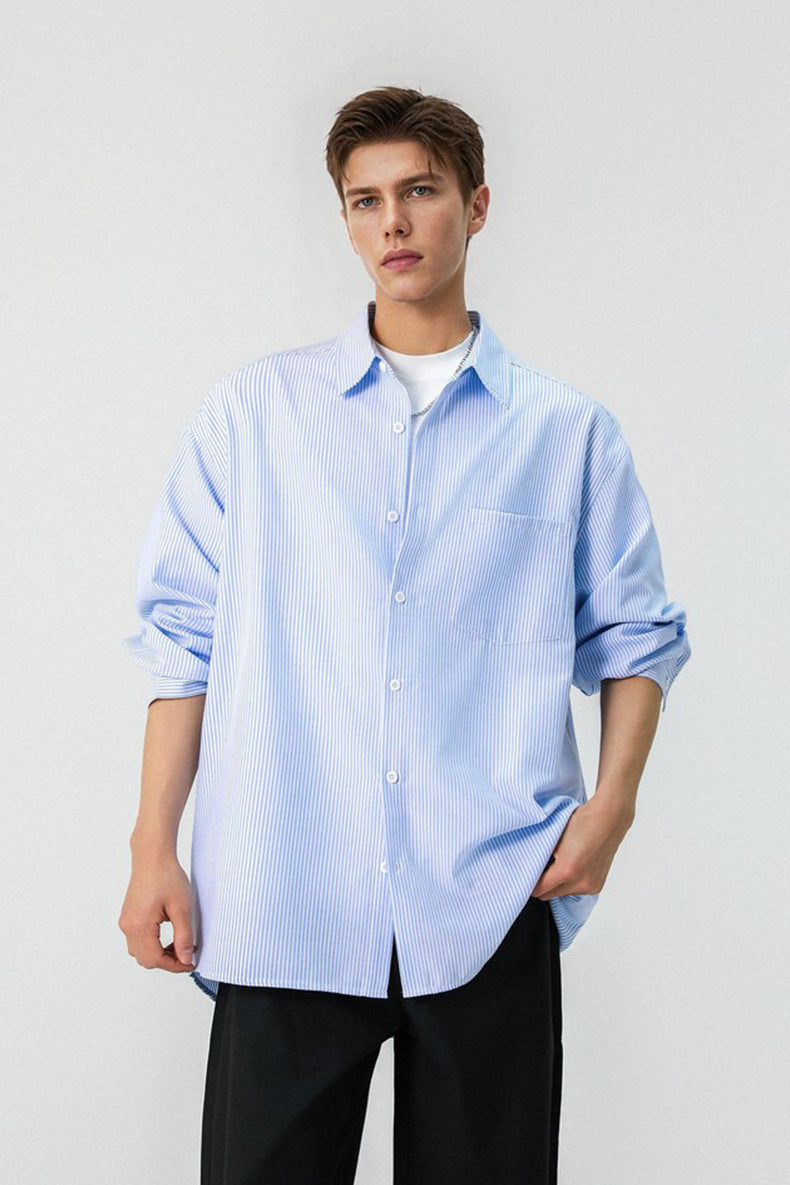 Windproof Moonlight Blue Striped Shirt