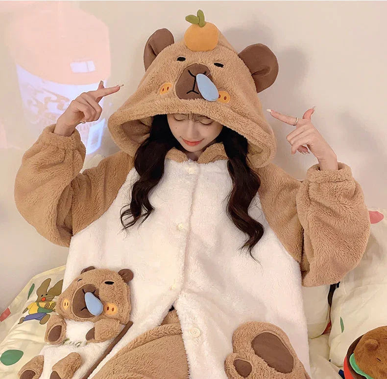 Thickeneded Velvet Flannel Warmth Snot bala Cute Pajama