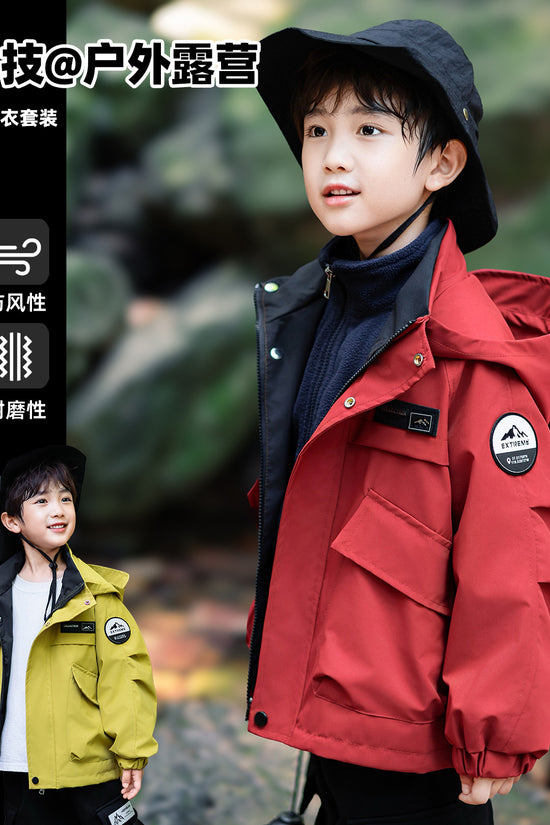 Three-in-One Boys Windbreaker Red Coat