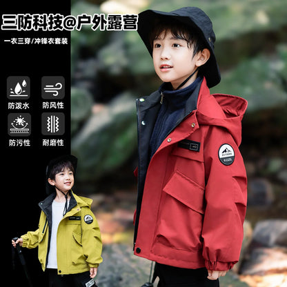 Three-in-One Boys Windbreaker Red Coat