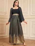 Elegant Floral Embossed Arabian Black Maxi Dress