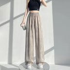 Loose Sstraight Silk Satin Wide Leg Khaki Trousers