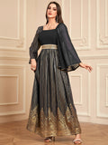 Elegant Floral Embossed Arabian Black Maxi Dress