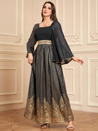 Elegant Floral Embossed Arabian Black Maxi Dress