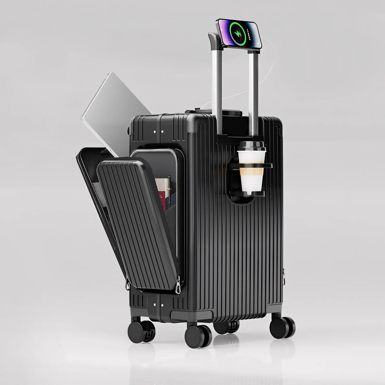 Three-Opening Multi-Functional Travel Black Luggage