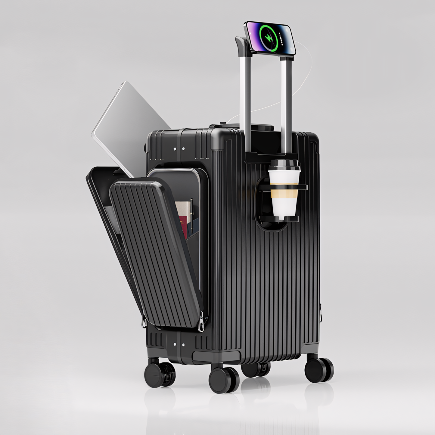 Three-Opening Multi-Functional Travel Black Luggage