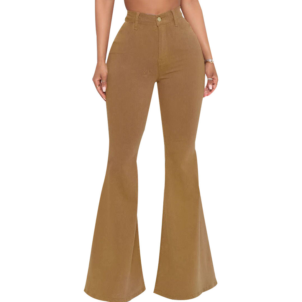 High-Waisted Slim Stretch Camel Denim