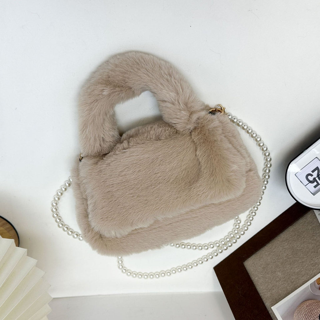 Fluffy Chain Flap Light khaki Crossbody Bag