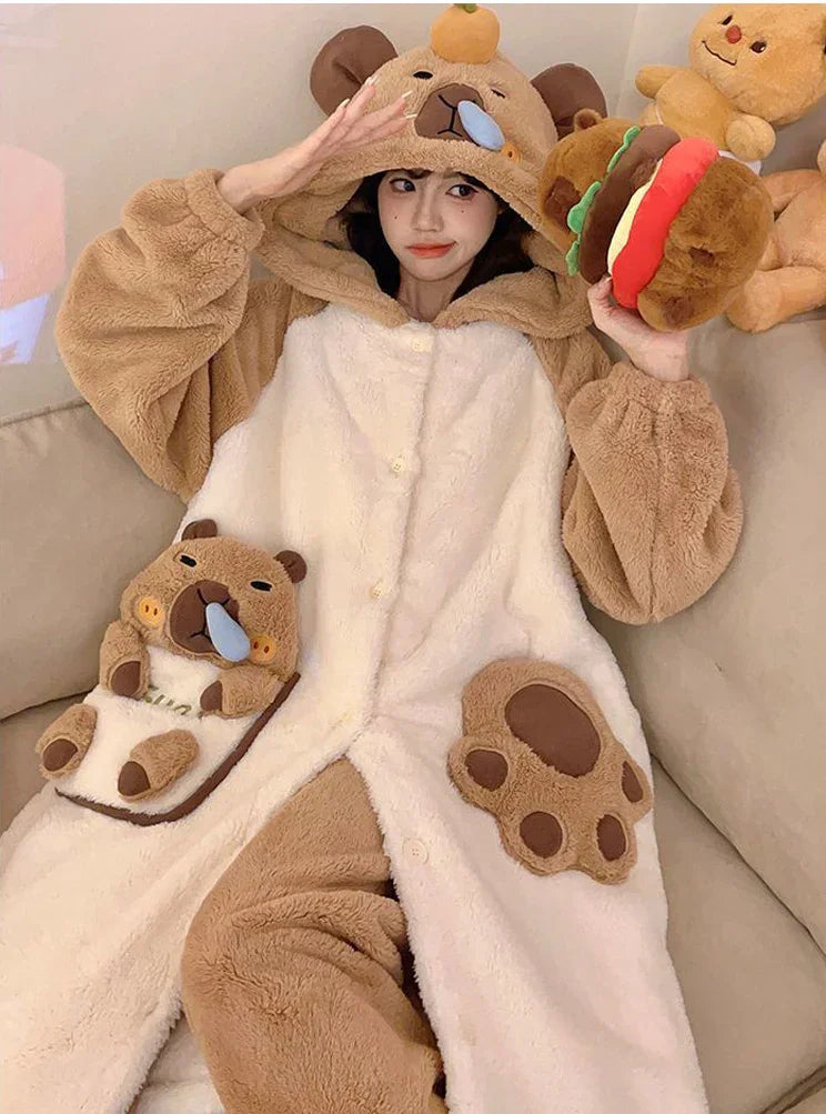 Thickeneded Velvet Flannel Warmth Snot bala Cute Pajama