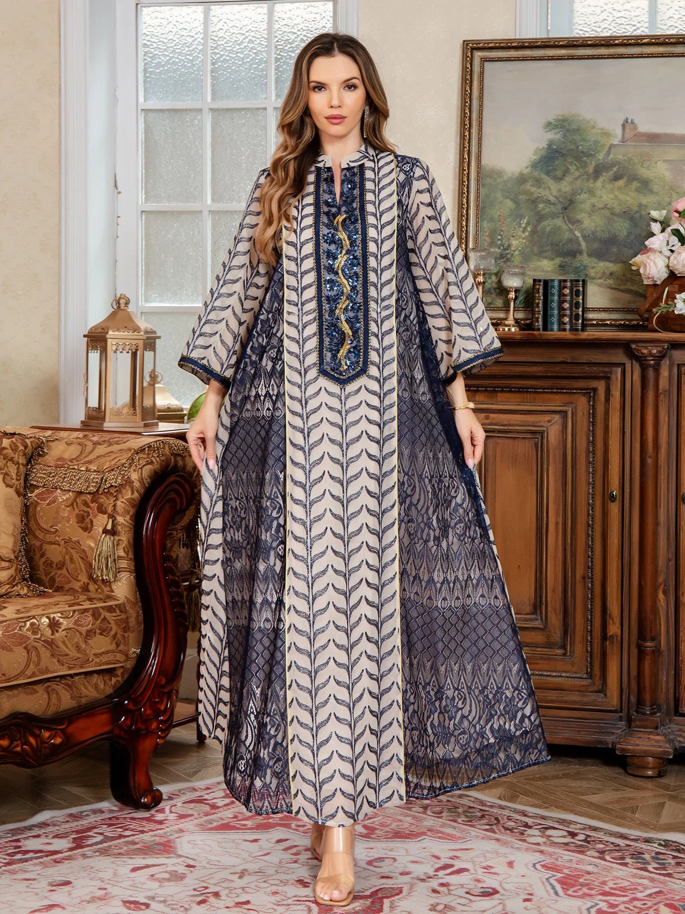 Mesh Embroidered Luxury Jalabiya
