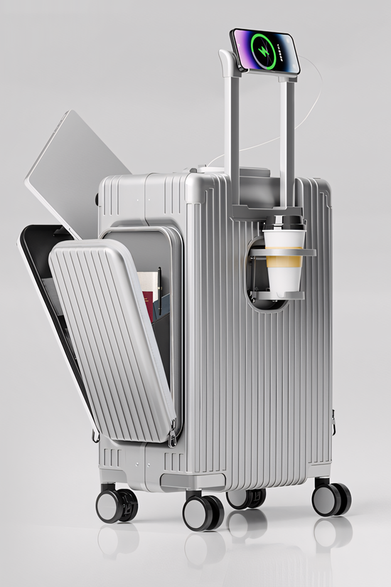 Three-Opening Multi-Functional Travel Silver Luggage
