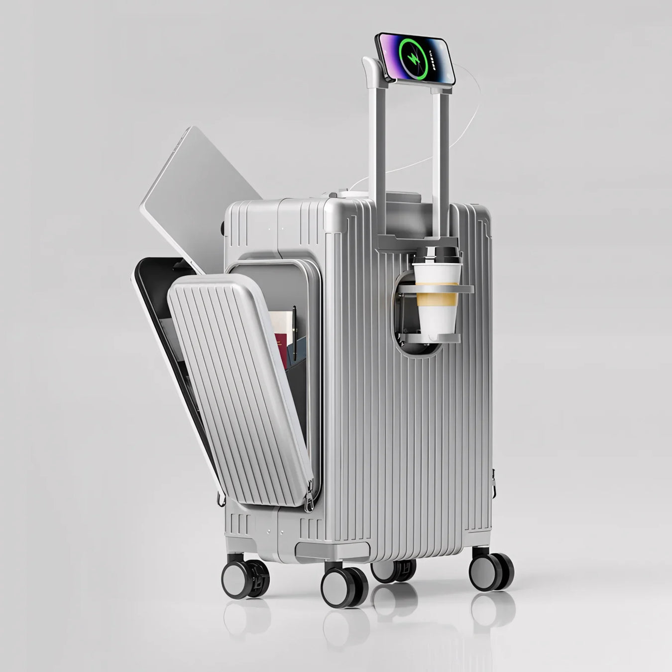 Three-Opening Multi-Functional Travel Silver Luggage
