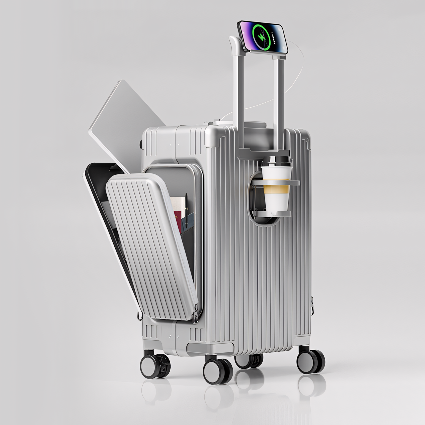 Three-Opening Multi-Functional Travel Silver Luggage