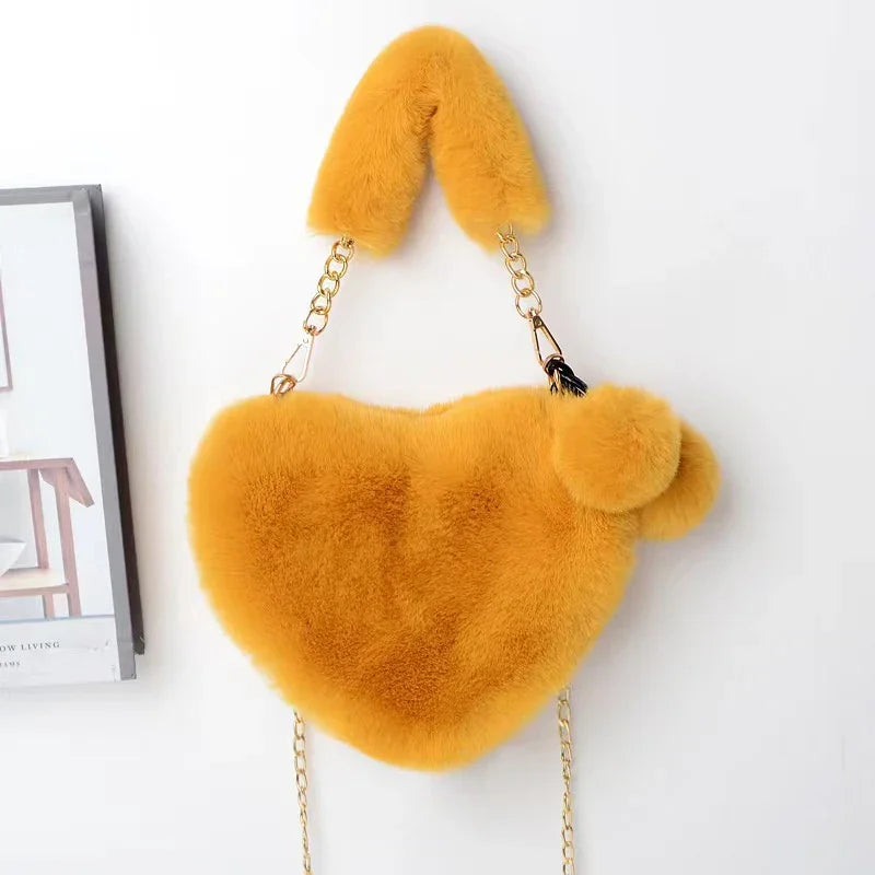 Korean Style Ginger Yellow Love Chain Fluff Bag