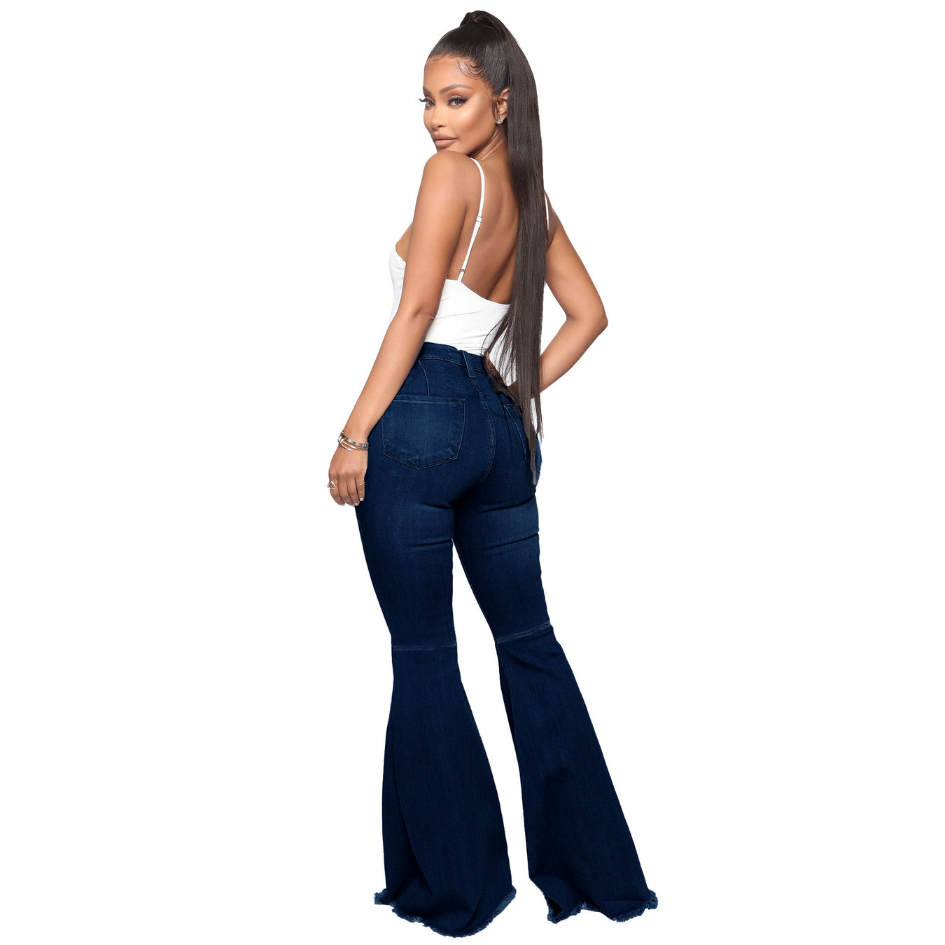 High-Waisted Slim Stretch Dark Blue Denim
