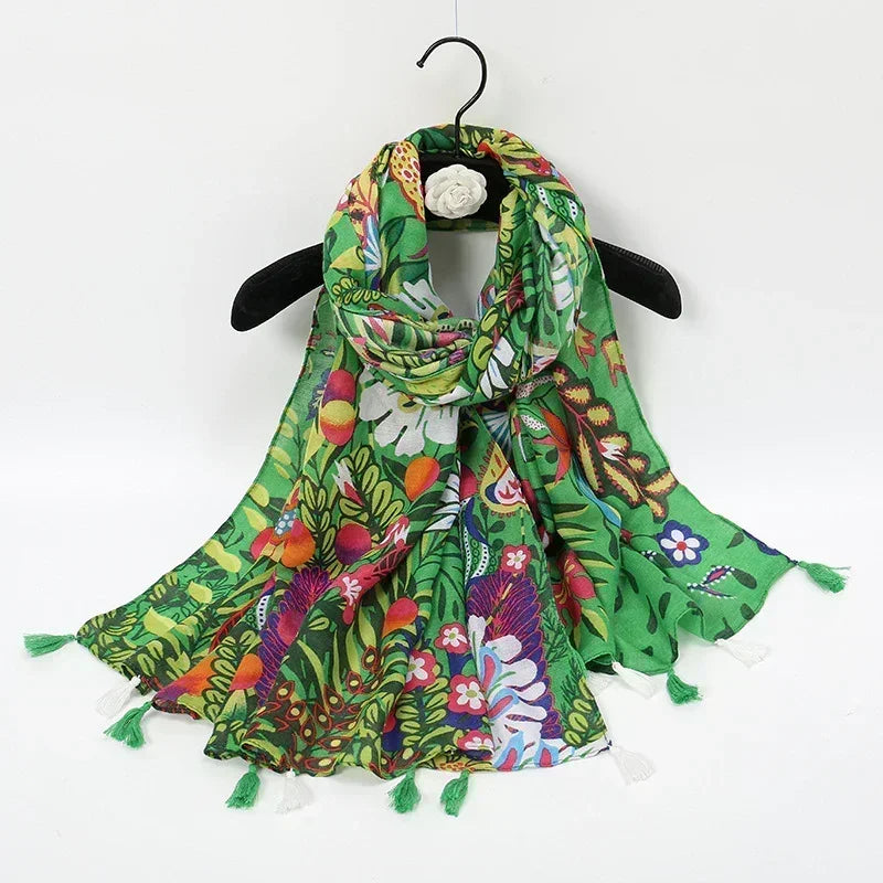 Vintage Stitching Bohemian Cashew Jungle Green Scarf