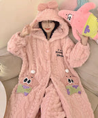Thickeneded Velvet Flannel Warmth Pink Star Bow Cute Pajama