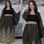 Elegant Floral Embossed Arabian Black Maxi Dress
