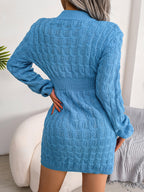 Cable-Knit Openwork Blue Sweater Dress